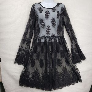 NWT Forever 21 Plus Dress Women 1X Black Lace Bell Sleeve Mesh Witchy Wimsigoth